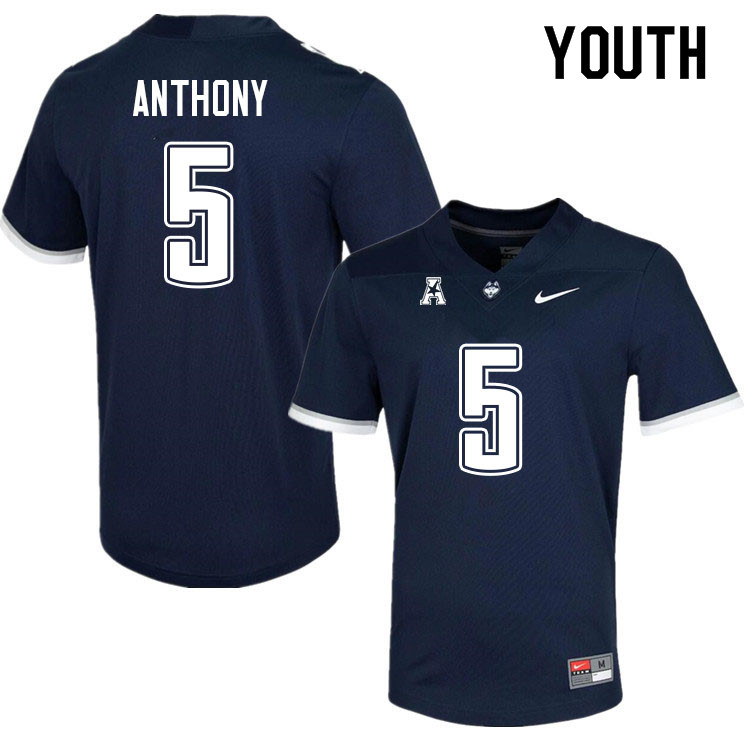 Youth #5 Kaleb Anthony Uconn Huskies College Football Jerseys Sale-Navy